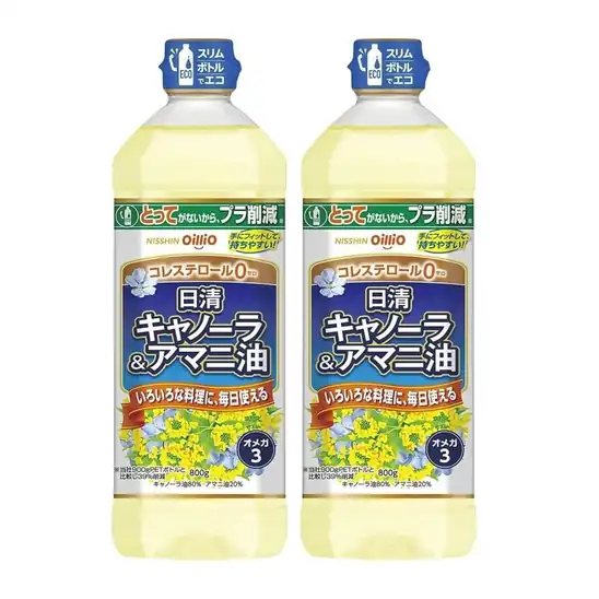 【27％OFF＋5％OFF】1個あたり492円！日清オイリオ キャノーラ&amp;アマニ油 ペット 亜麻仁油 オメガ3 800g×2個 984円！