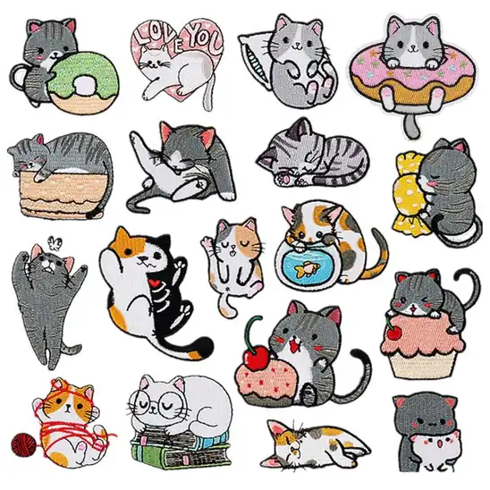 【爆下げ！】猫 ワッペンセット 刺繍アップリケ Aセット 18種 猫シリーズ ねこ アイロンワッペン 補修 装飾 入園入学準備 バッグ NYANDELMOが349円！