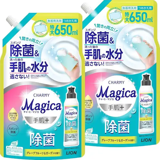 【633円】CHARMY Magica チャーミーマジカ 手肌+（プラス）除菌 詰替650ml×2コ グレープフルーツ＆ガーデンの香り 食器用洗剤