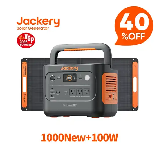 40%OFFクーポンで92,760円～ 送料無料 楽天市場 Jackery Solar Generator 1000 New 1070Wh 100W ポータブル電源 ソーラーパネル セット リン酸鉄 長寿命 バッテリー 定格1500W 急速充電 アウトドア 防災 車中泊 UPS機能 太陽光発電 ジャクリ 2026.10.27まで