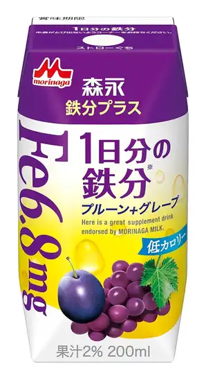 【クーポンで10％OFF＋5％OFF】1本あたり84円！森永乳業 森永 鉄分プラス 1日分の鉄分 プルーン+グレープ 200ml×24本 2021円！